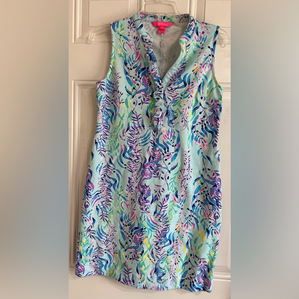 Lilly Pulitzer Dress XS Sherryn Shift Blue Oasis Swim Shady Floral‎ Beach Preppy